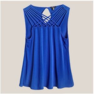 Cupio Blue Asymmetrical Tank Top with Cut Out Design